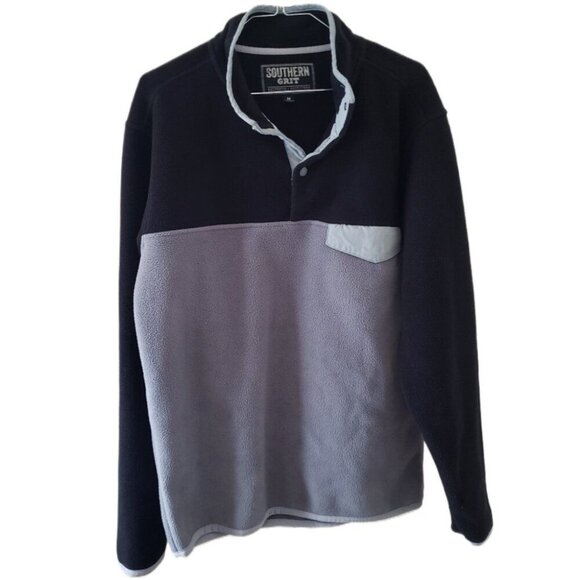 Southern Grit Men's Black & Gray 1/4 Snap Button Collar Pullover Fleece - Picture 1 of 3